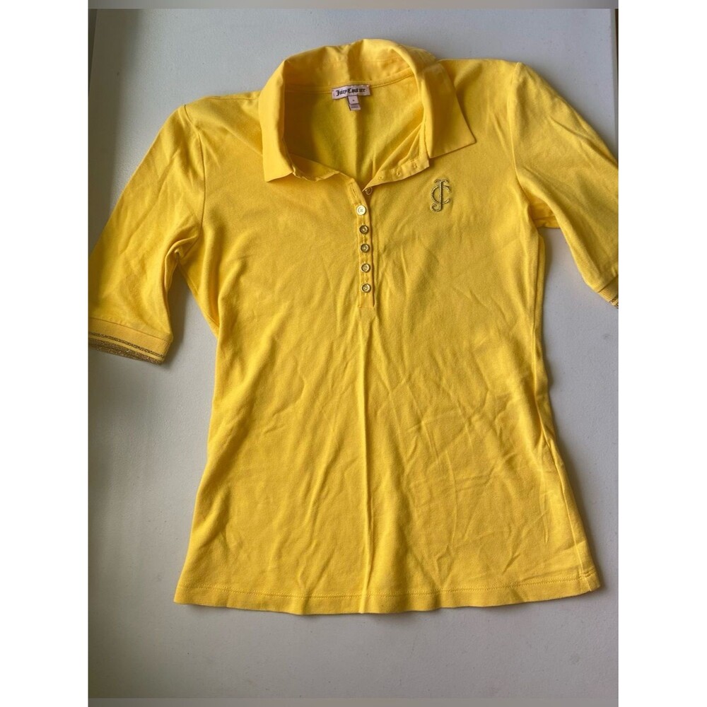 NWOT Juicy Couture Yellow Polo with Gold shimmer  Size S